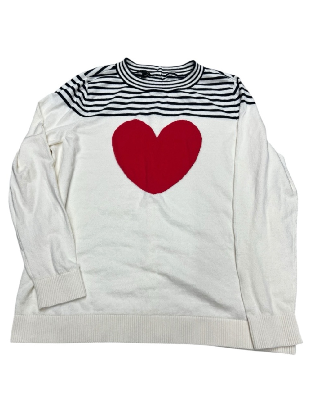 Talbots Cream Sweater with Red Heart and Navy Stripes
